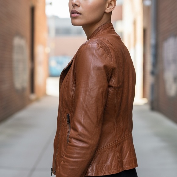 Vintage Bagatelle Brown lightweight leather moto jacket, size 8 - Picture 12 of 12